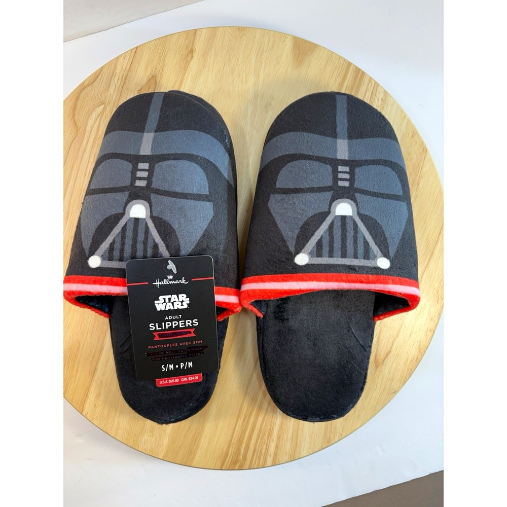 Hallmark Star Wars Darth Vader Slip-On Adult Slippers S/M Black SLP1004 No Sound